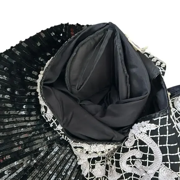 Vintage 80s Beaded Sequined Party Cocktail Mini Dress Carina Black White M Glam